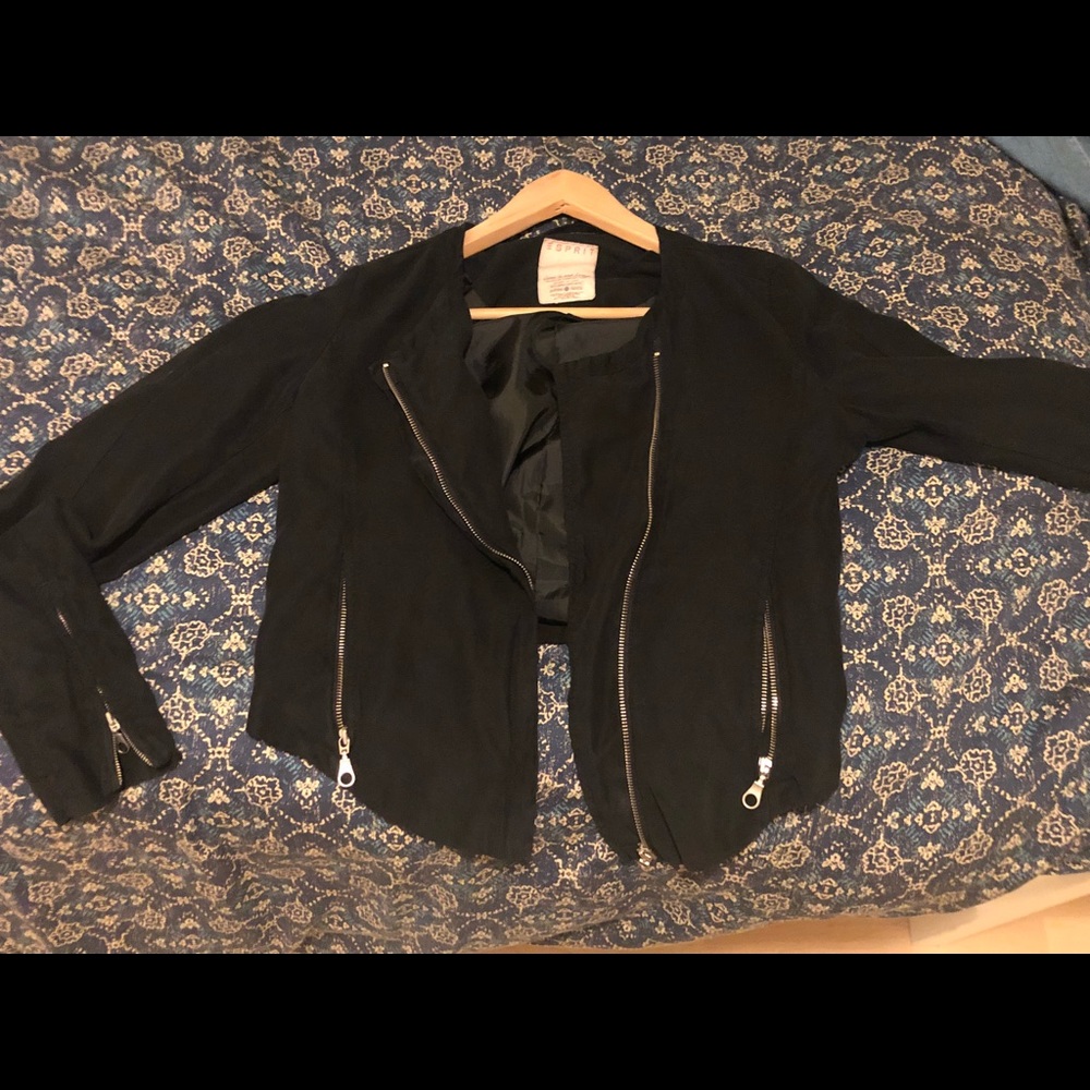 Black mid length cotton jacket with zippers